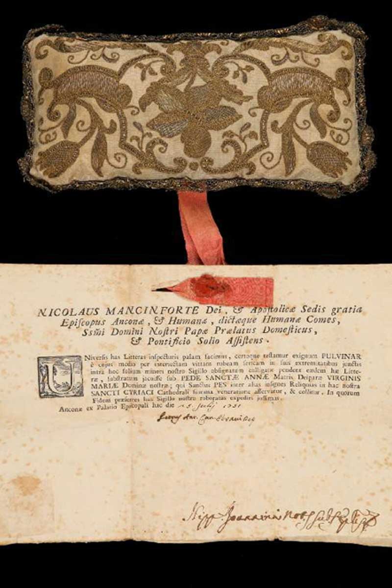 St. Anne Foot Cushion with Authentication Certificate, 1675 and 1751